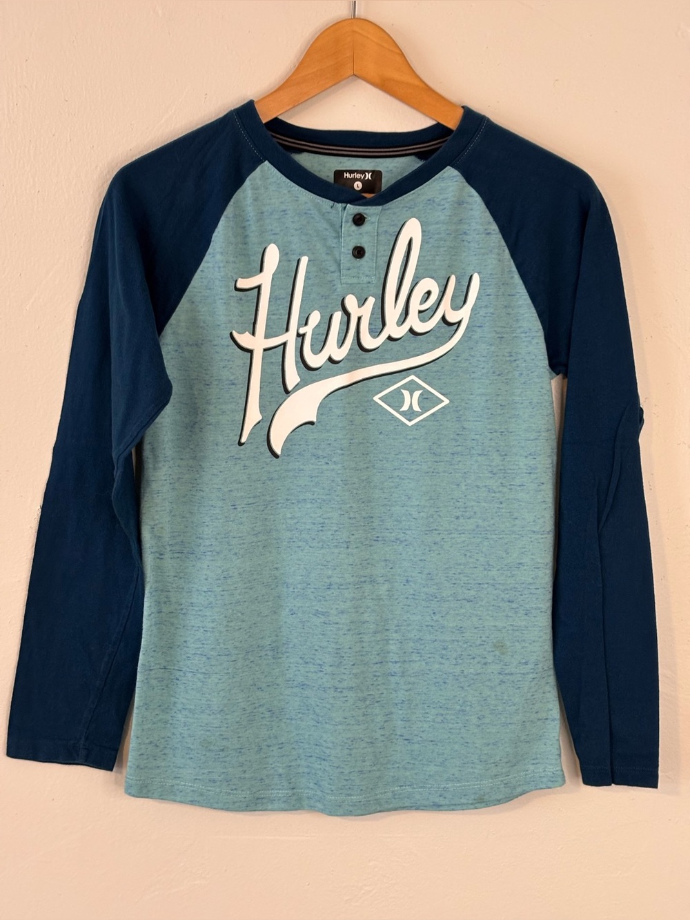 🌸 Hurley Light Blue Speckled Long Sleeve Tee Boys Size Large